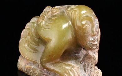 Chinese Hetian Jade Carved Divine Figure Statue
