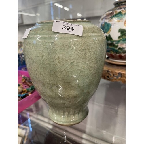 Chinese Longquan celadon vase, the crackle glaze decorated w...