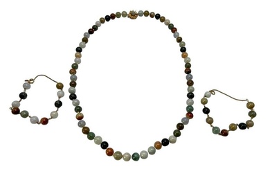 Chinese Multicolor Jade Necklace with 2 Bracelets