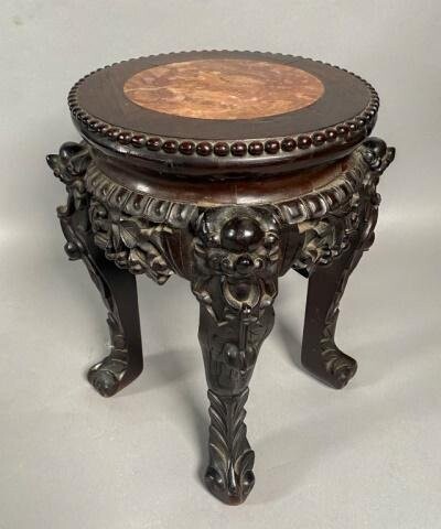 Chinese Rosewood Inlaid Marble Stool