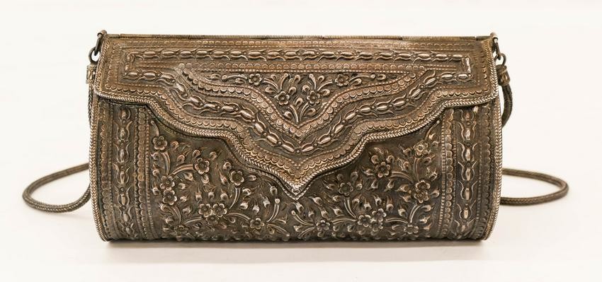 Chinese Silver Repousse Purse with Prunus Flowers