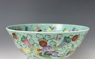 Chinese Turquoise Ground Famille Rose Porcelain Bowl