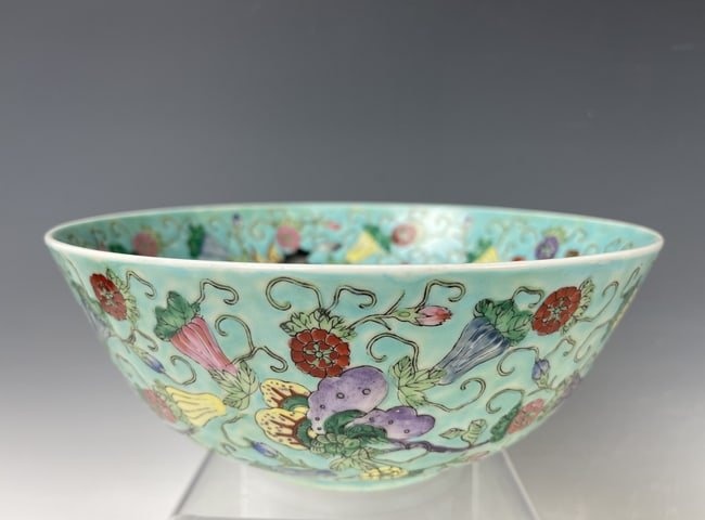 Chinese Turquoise Ground Famille Rose Porcelain Bowl