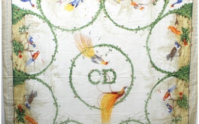 Christian Dior Silk Large Stole Beige Bird Pattern Women's Scarf