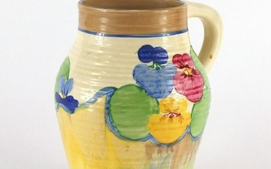 Clarice Cliff Bizarre pottery lotus jug, hand painted
