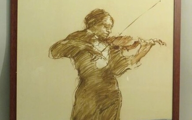 Claude WEISBUCH (1927-2014). Le Violoniste. Lithographie couleurs sur papier Vélin, signée en bas à droite et numérotée 68/250 en bas à gauche. Haut : 74,5 cm Larg : 55,5 cm (à vue).