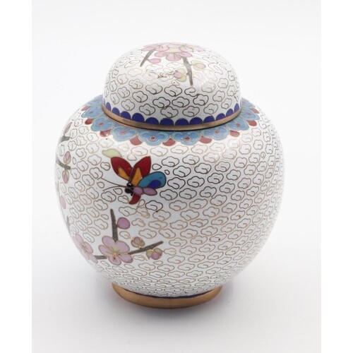 Cloisonne Decorated Ginger Jar with Original Cover