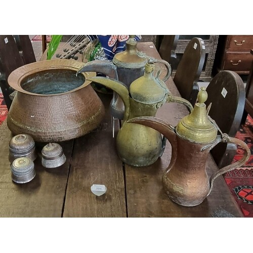 Collection of Middle Eastern copper and brass items to inclu...