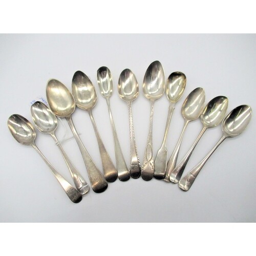 Collection of eleven hallmarked Sterling silver teaspoons, ...