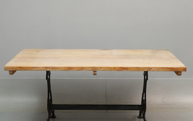 DINING TABLE, wood and cast iron, 20th century.