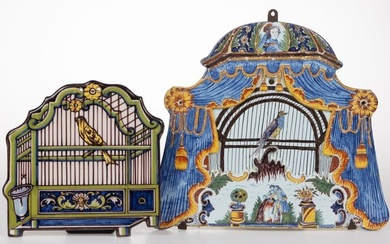 DUTCH DELFT TIN-GLAZED EARTHENWARE BIRDCAGE PLAQUES, LOT OF TWO