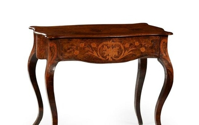DUTCH WALNUT, FRUITWOOD MARQUETRY AND PENWORK TABLE