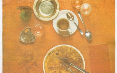 Daniel SPOERRI (né en 1930) : "Eaten by Marcel Duchamp". Sérigraphie sur toile éditée à...