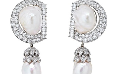 David Webb Platinum 9.92 cttw Diamond And Pearl Day To Night Earrings