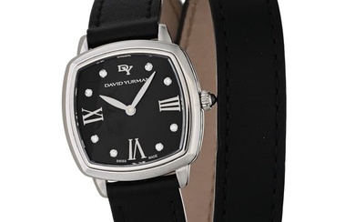 David Yurman Stainless Steel Calfskin Diamond 27mm Albion Wrap Quartz Watch Black