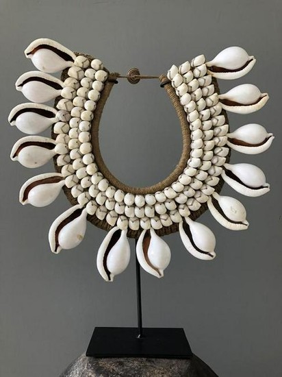 Decorative Shell Necklace on custom stand - Large White