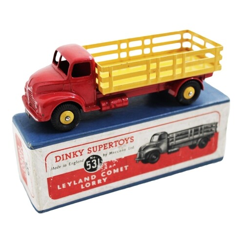 Dinky. Leyland Comet Lorry No 531, red cab and chassis, yell...