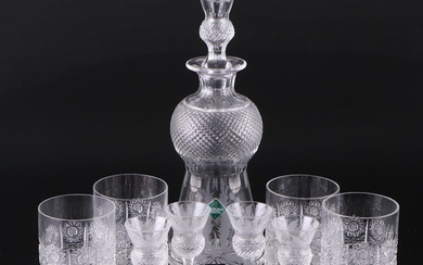 Edinburgh "Thistle" Crystal Decanter and Cordials with Other Old Fashioned Glass