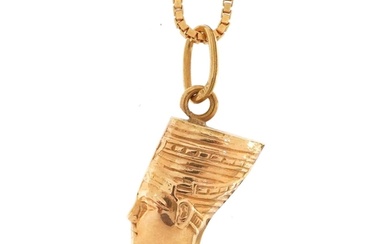 Egyptian Revival gold Nefertiti bust pendant on an Italian 1...