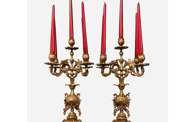 Elegant Pair of Large Louis XV Style Gilt Bronze 5 Branch Ca...