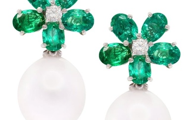 Ella Gafter Emerald South Sea Pearl Flower Earrings