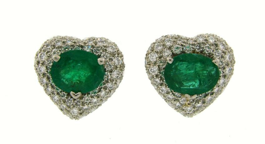 Emerald Diamond Platinum EARRINGS OSCAR HEYMAN SETTING