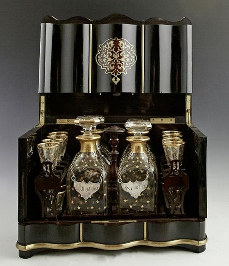 Exceptional French Boulle Inlaid Brass Bound Ebonized