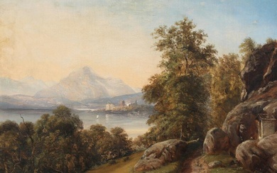 F. C. Kiærschou (b. Copenhagen 1805, d. s.p. 1891) Mountainscape in sunshine...