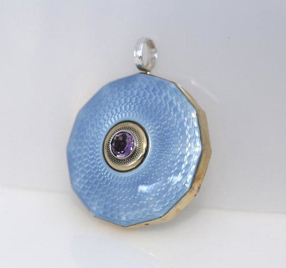 Fine massive antique pendant with blue enamel and
