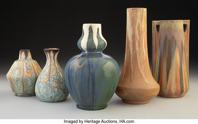 Five French Glazed Ceramic Vases (circa 1910)