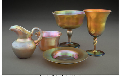 Five Steuben Aurene Glass Table Articles (circa 1910)
