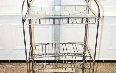 Foldable iron wine rack with glass top shelf