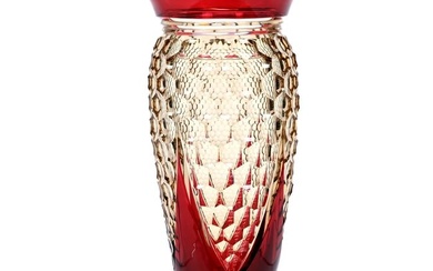 Footed Vase, BPCG, Red Cut To Carmel