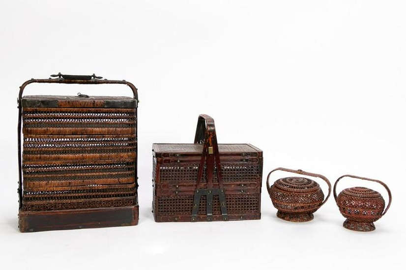 Four Chinese Qing Dynasty Woven Baskets