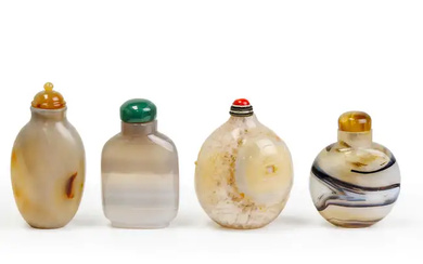 Four Chinese agate snuff bottles Late Qing dynasty-20th century Comprising two banded...