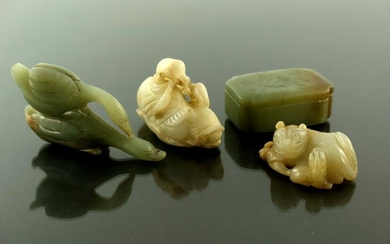 Four Chinese jade and stone carvings, mo