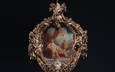 François BOUCHER (1703-1770) d'après. "Le bain de Vénus" en médaillon, huile sur cuivre du XIXème...