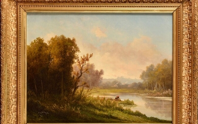 GODCHAUX (actif au XIXème siècle) Lavandière au bord de l'eau Huile sur toile Signé en...