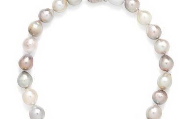 GREY BAROQUE CULTURED PEARL AND DIAMOND NECKLACE