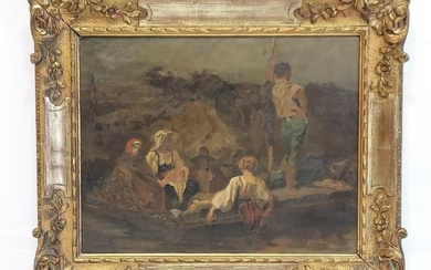 GUSTAVE VANAISE OIL ON CANVAS PAINTING: FIVE FIGUR