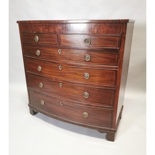 Georgian inlaid mahogany bow fronted chest two short drawers...