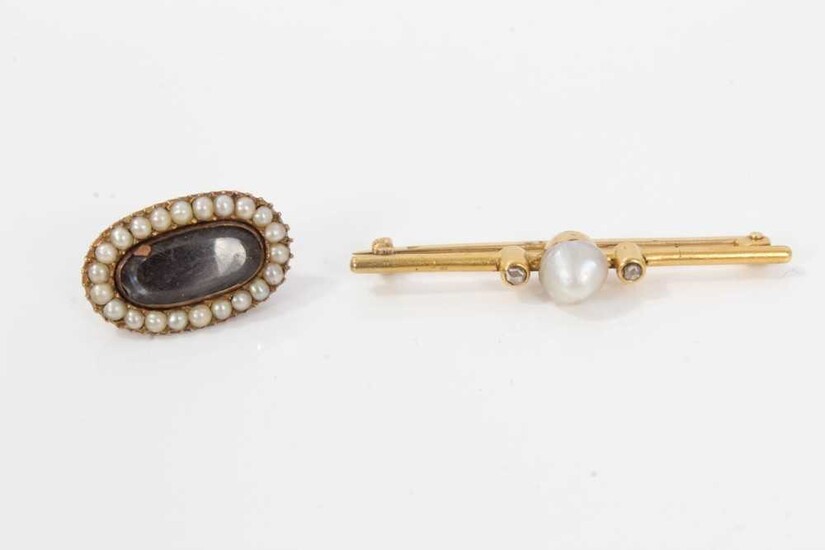 Georgian seed pearl mourning brooch and a pearl bar brooch (not tested)