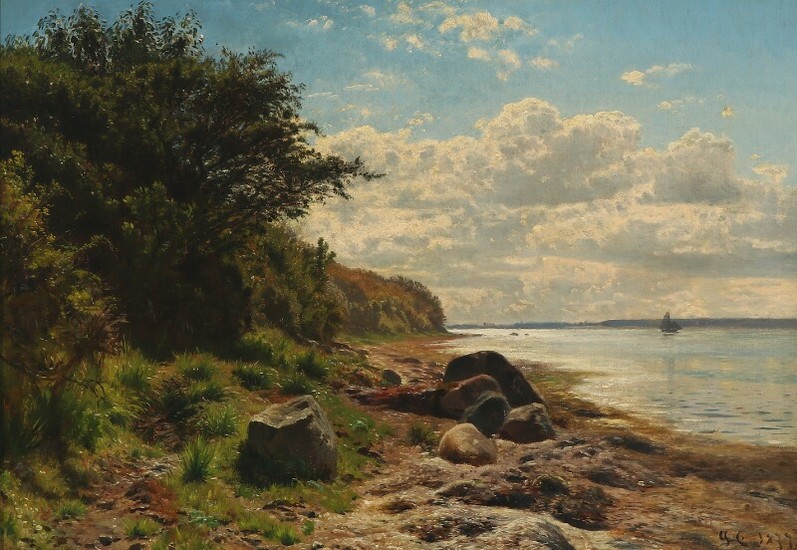 Godfred Christensen: Danish coastal landscape from Vintersbølle. Signed and dated G. C. 1879. Oil on canvas. 39×55 cm.