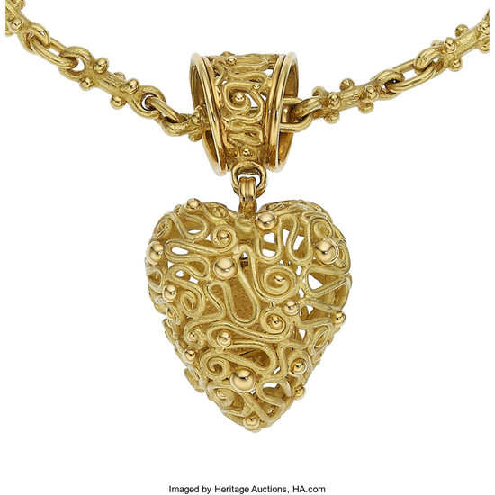 Gold Pendant-Necklace The 18k gold pendant-necklace weighs 82.60 grams....