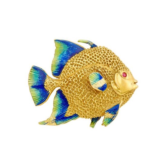 Gold and Enamel Fish Pin, Peter Lindemann