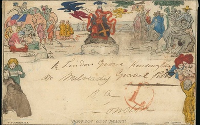 Great Britain 1840 Mulready One Penny Envelopes A161, 1840 (19 May), hand-coloured addressed to...