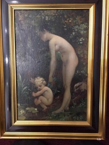 Gustave PINEL Jeune femme nue et enfant au bord d'…