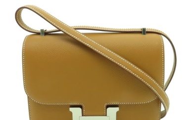 HERMES PHW Constance Mini Shoulder Crossbody Bag Veau Epsom Leather Gold Brown