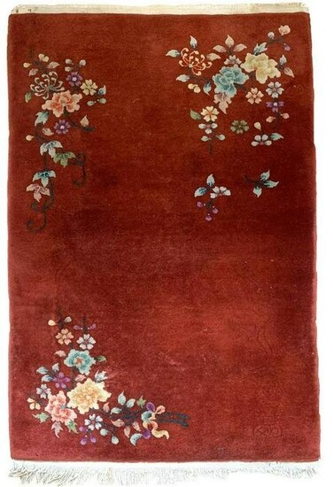 Handmade antique Art Deco Chinese rug 3.1' x 4.10'