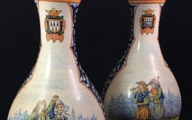 Henriot Quimper. Pair of piriform vases decorated with...